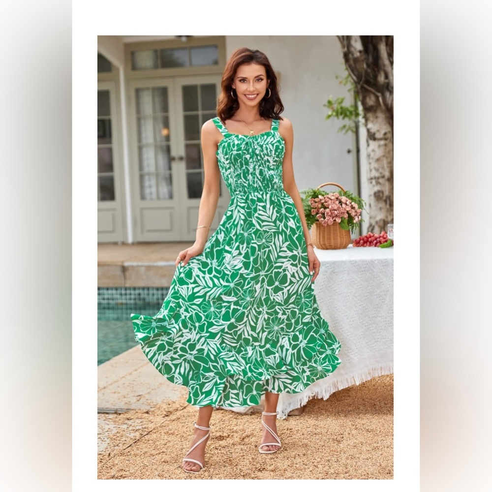 Grace Karin Green and White Floral Maxi Dress